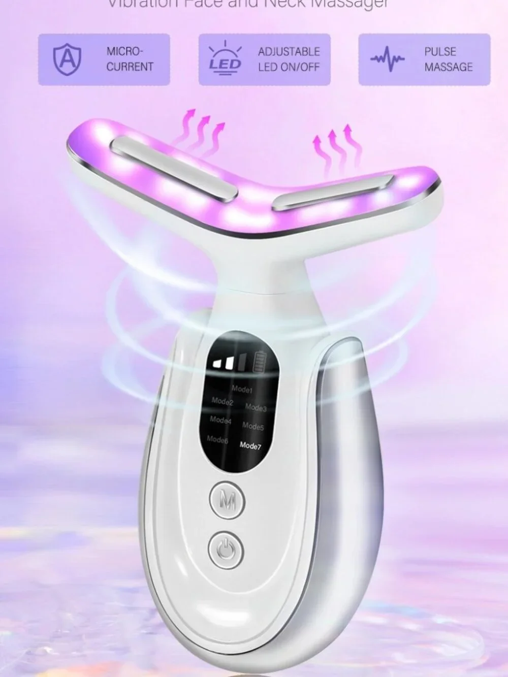 Neck Beauty Device 7 in 1 LED Therapy Micro current Anti Wrinkle Face Massager